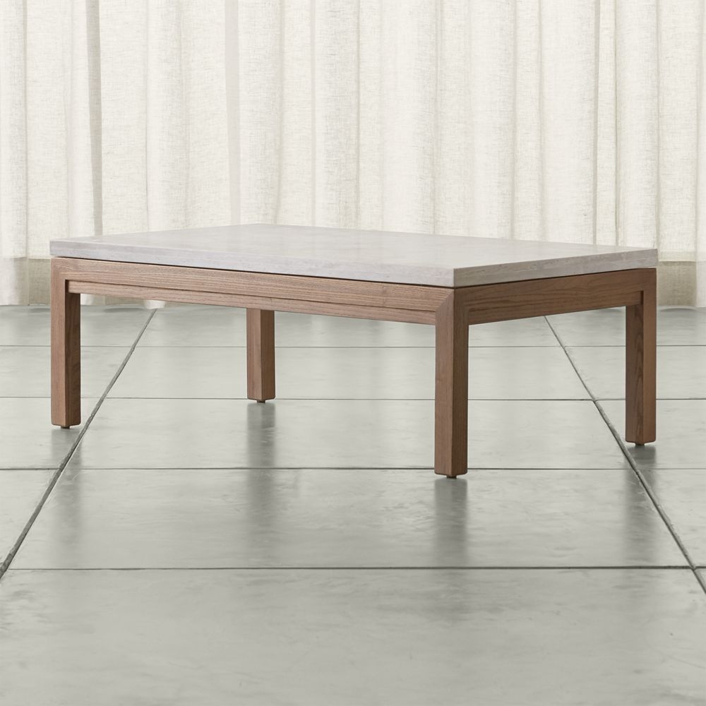 Parsons Travertine Top/ Elm Base 48x28 Small Rectangular Coffee Table - Image 0