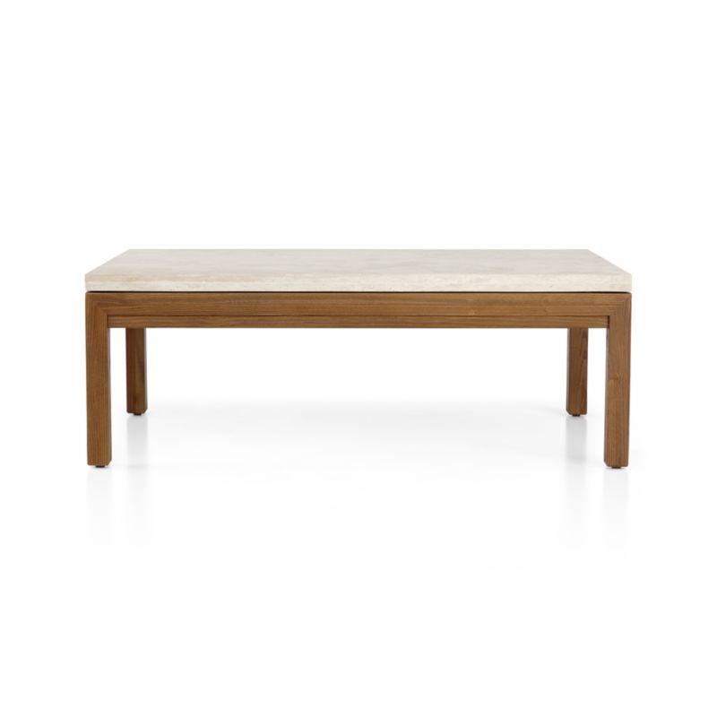 Parsons Travertine Top/ Elm Base 48x28 Small Rectangular Coffee Table - Image 1