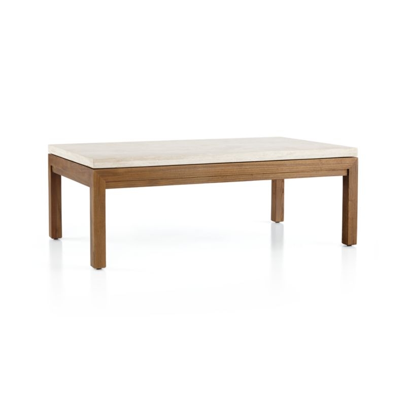 Parsons Travertine Top/ Elm Base 48x28 Small Rectangular Coffee Table - Image 3