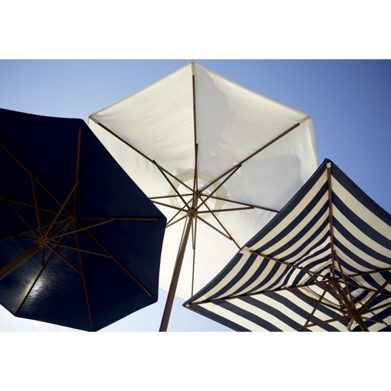9' Round Sunbrella ® Cabana Stripe Navy Outdoor Patio Umbrella with Eucalyptus Frame - Image 6