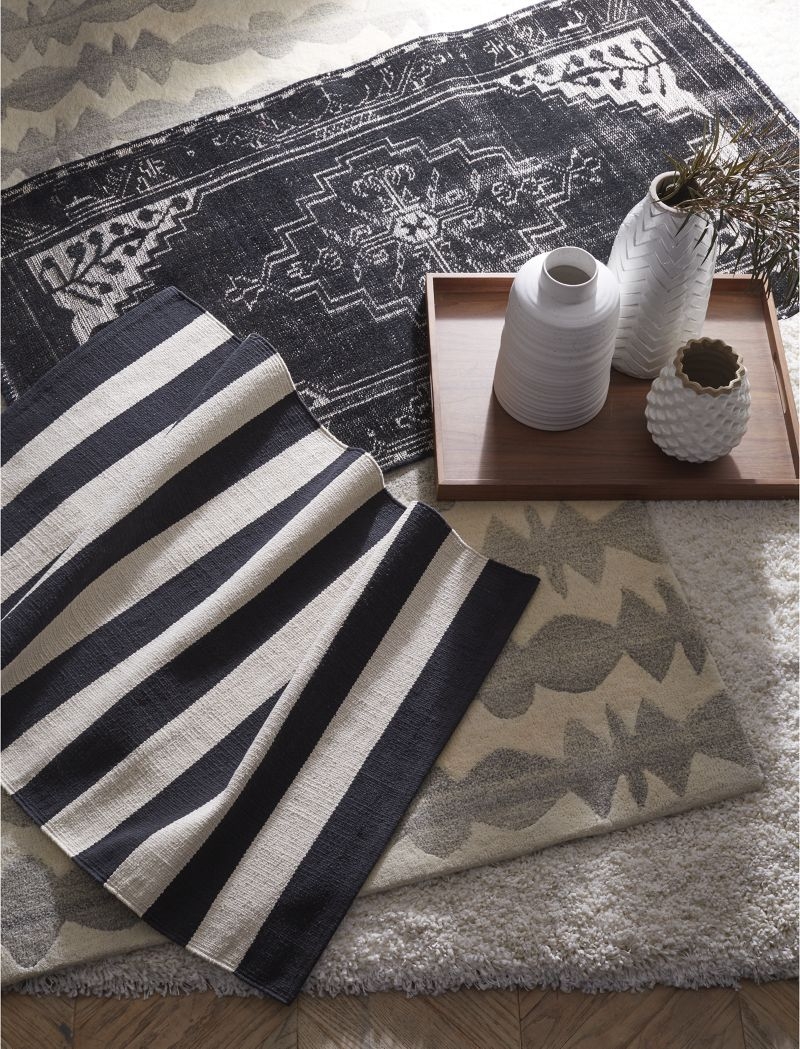 Graphite Neutral Striped Wool 9'x12' Rug - Image 2