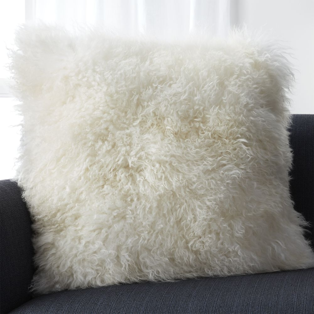 Pelliccia 23"x23" Square Ivory Throw Pillow with Feather Insert - Image 0