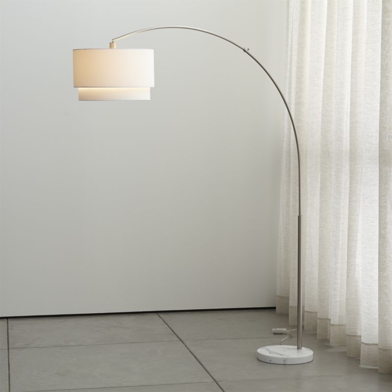 Meryl Arc Nickel Floor Lamp with White Shade - Image 1