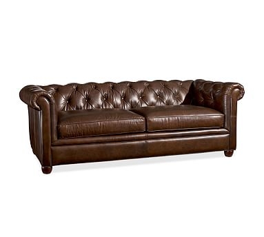 Chesterfield Leather Sofa 86", Polyester Wrapped Cushions, vintage cocoa - Image 0