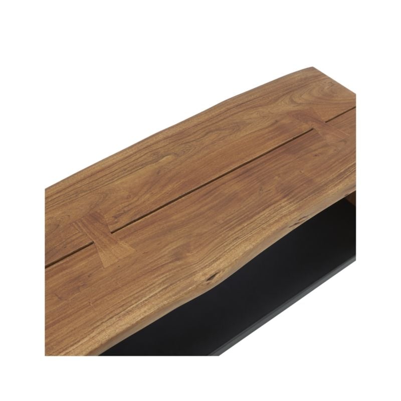 Yukon Warm Acacia Live Edge Solid Wood Storage Entryway Bench with Shelf - Image 7