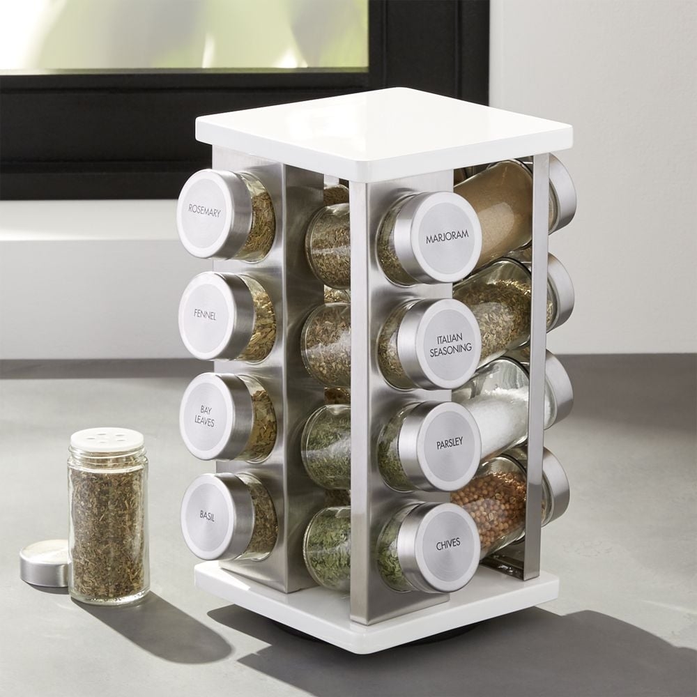 16-Bottle White Revolving Spice Rack - Image 0