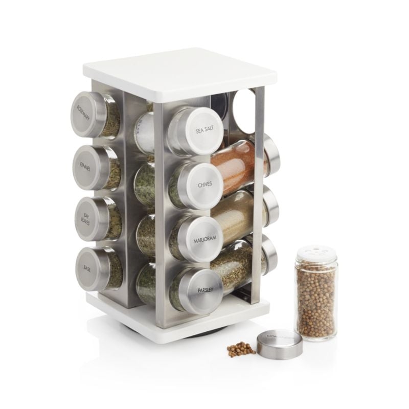 16-Bottle White Revolving Spice Rack - Image 1