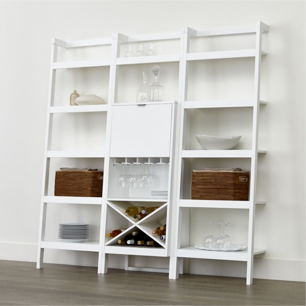 Sawyer White Leaning Wine Bar with Two 24.5" Bookcases - Image 0