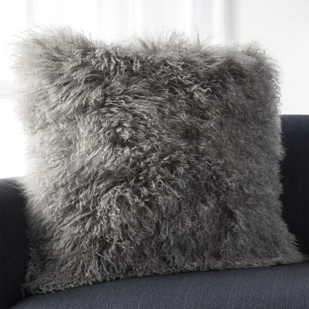 Pelliccia 23"x23" Silver Grey Throw Pillow with Feather Insert - Image 0