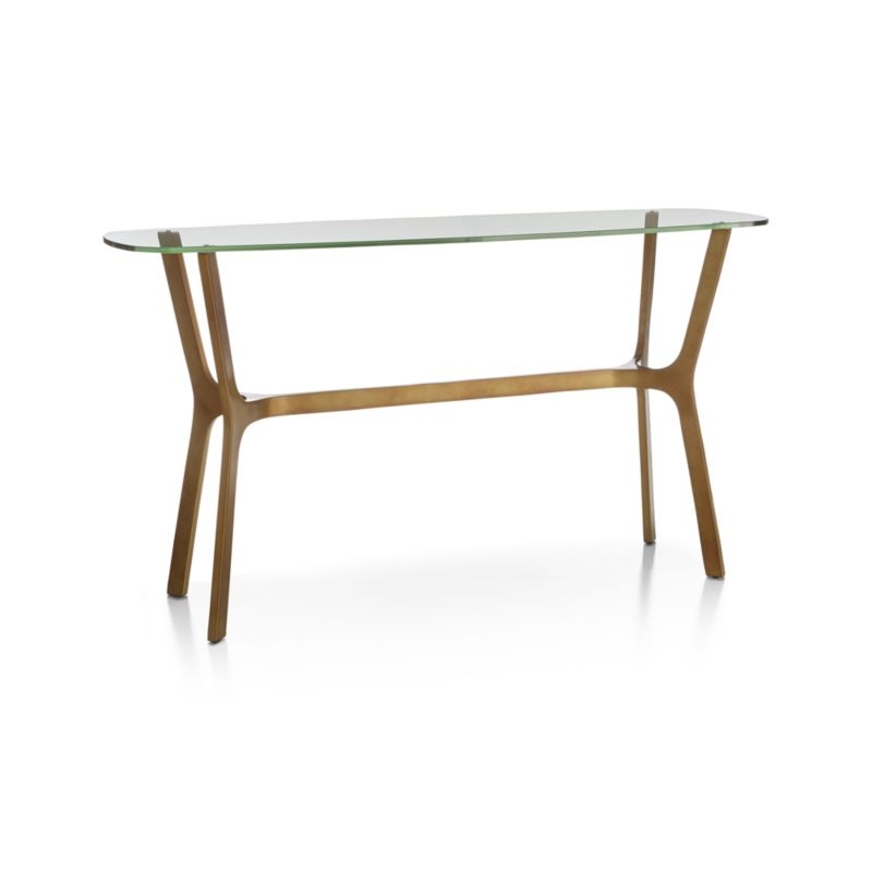 Elke Glass Console Table with Brass Base - Image 2
