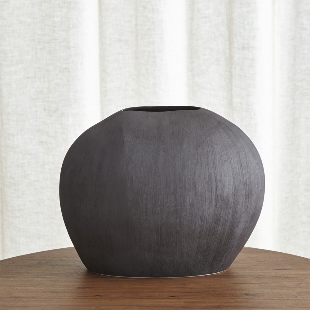 Alura Short Dark Grey Oval Ceramic Vase - Image 0