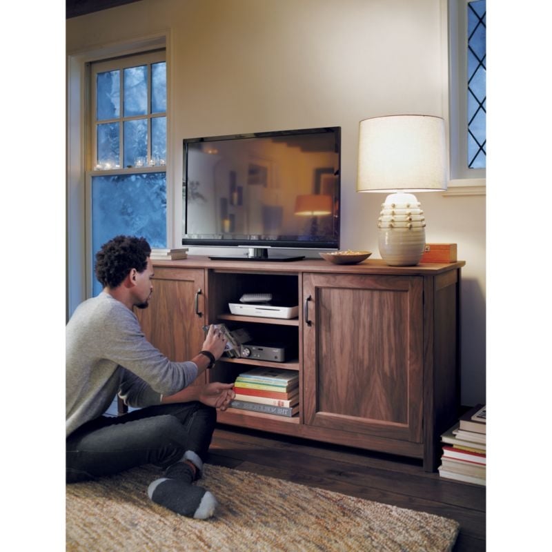 Ainsworth Walnut 64" Storage Media Console with Glass/Wood Doors - Image 1