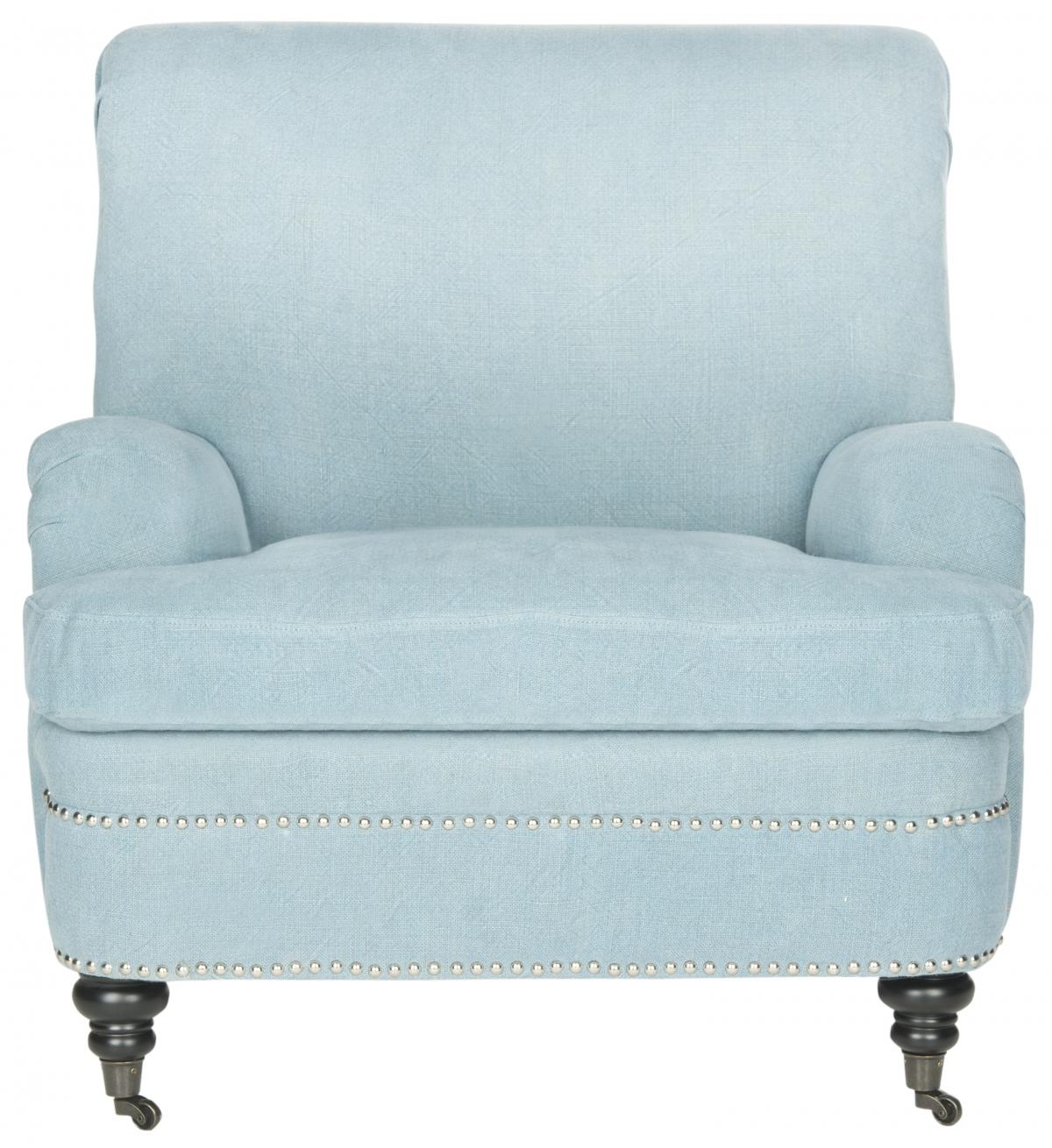 Silvia Linen Club Chair- Silver Nail Heads - Light Blue - Image 0