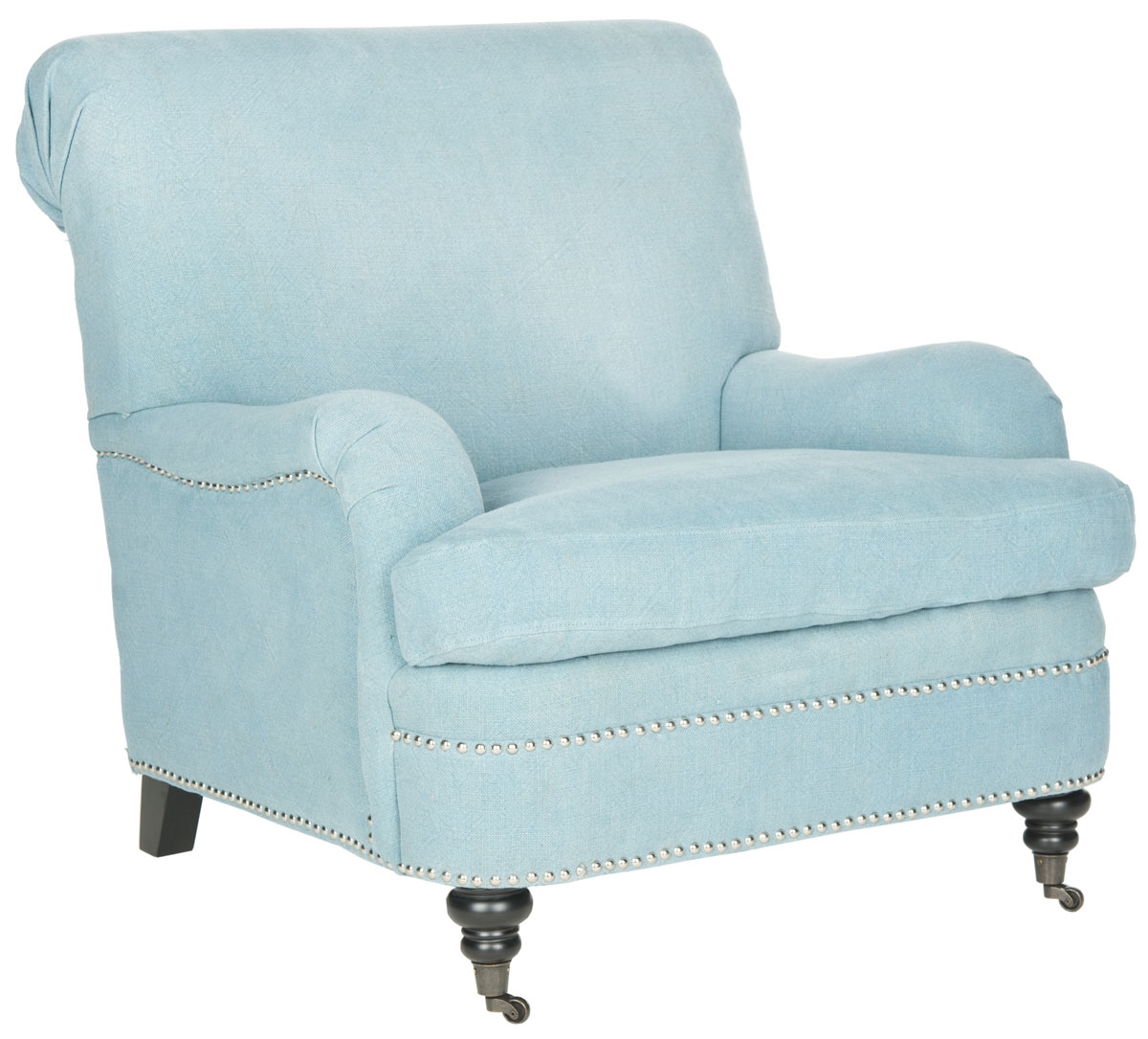 Silvia Linen Club Chair- Silver Nail Heads - Light Blue - Image 1