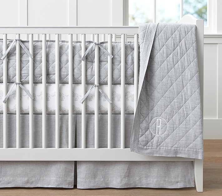 Belgian Flax Linen Baby Bedding - Quilt, Gray - Image 0
