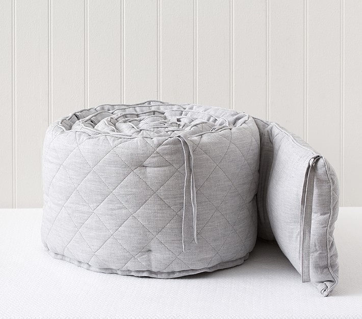 Belgian Flax Linen Baby Bedding - Bumper, Gray - Image 0