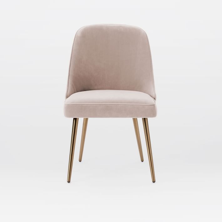 Mid-Century Upholstered Dining Chair, Worn Velvet, Light Pink - Image 0