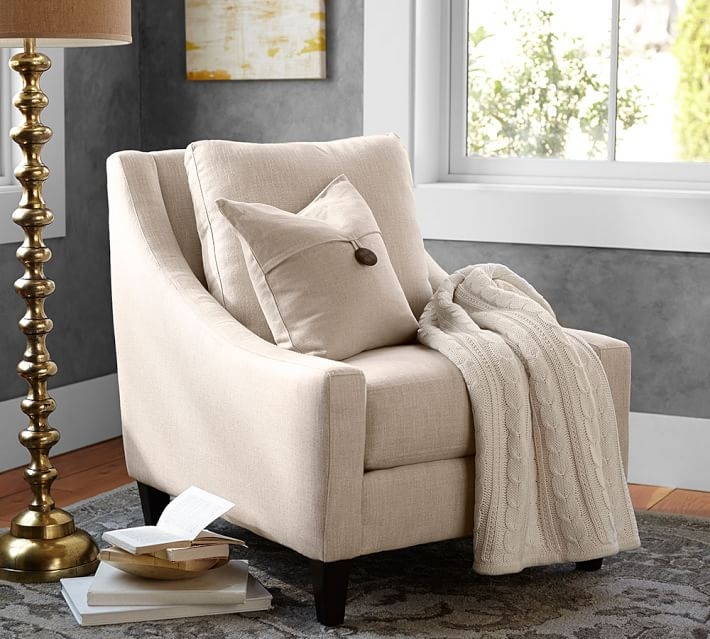 Aiden Upholstered Armchair - Twill, Cream - Image 2