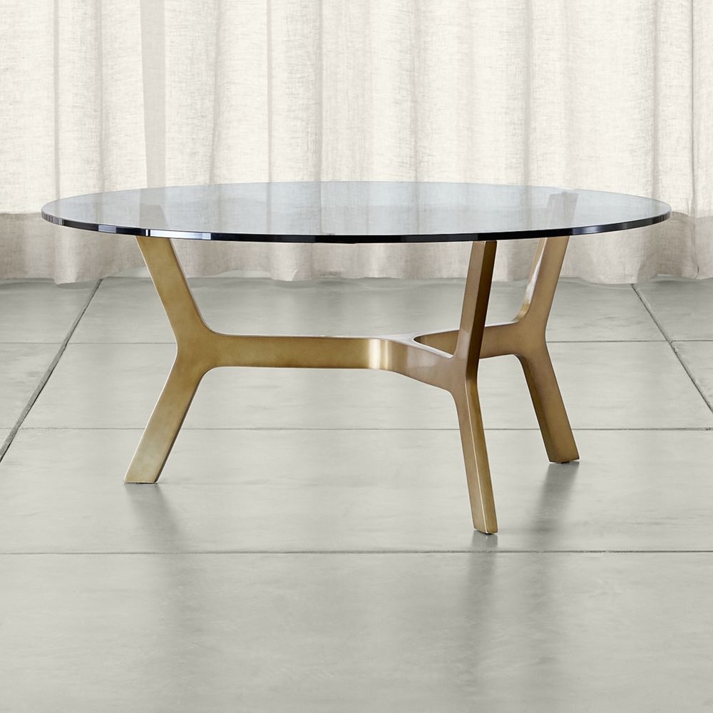 Elke Round Glass Coffee Table with Brass Base - Image 1