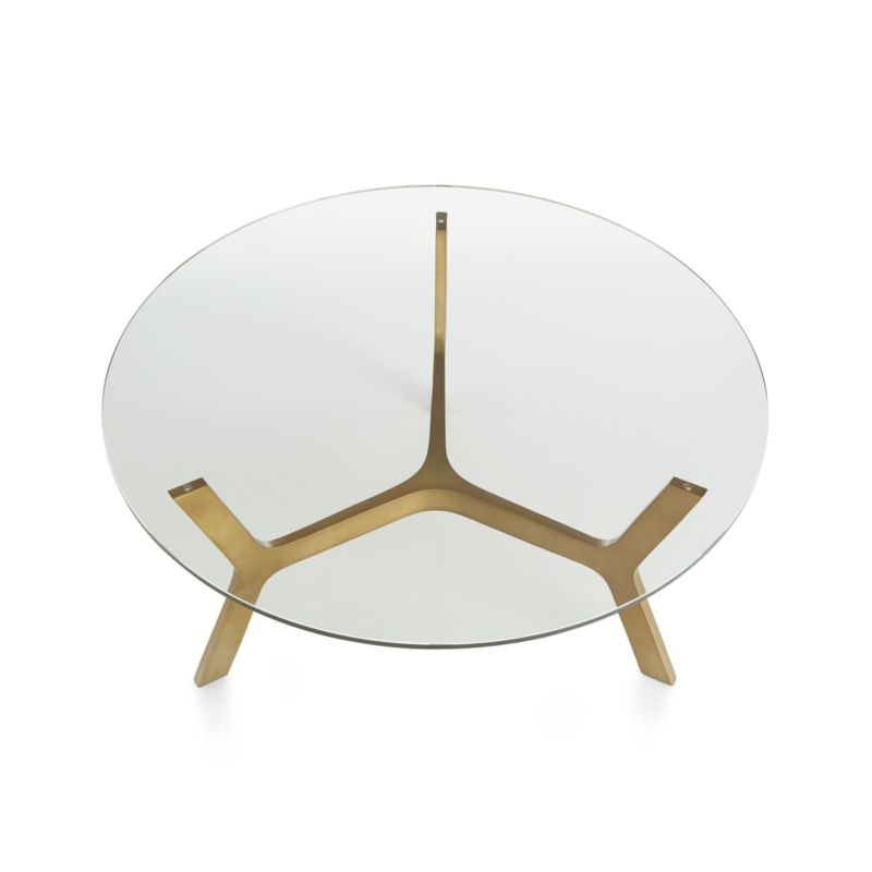 Elke Round Glass Coffee Table with Brass Base - Image 4