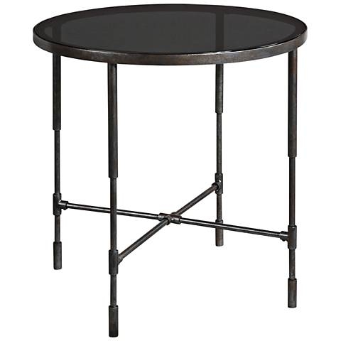 Uttermost Vande Smoke Glass Top and Aged Steel Accent Table - Image 0