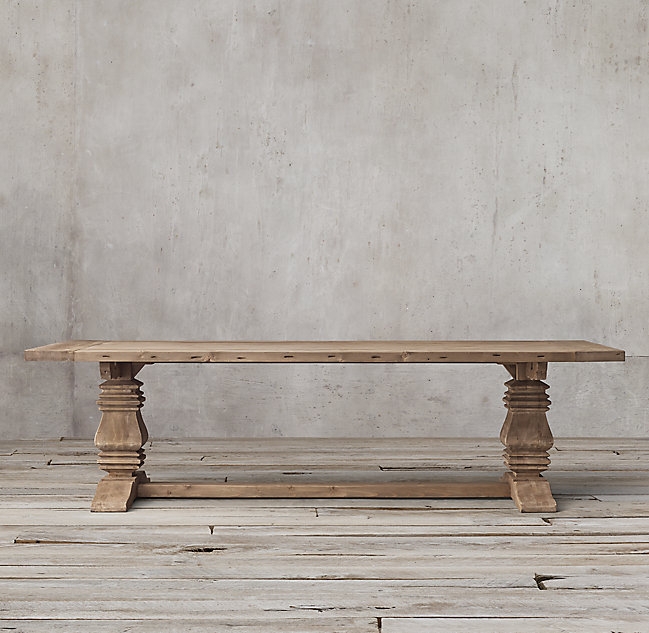 SALVAGED WOOD TRESTLE RECTANGULAR EXTENSION DINING TABLE 84'' - Image 1
