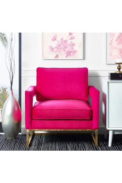 Avery Pink Velvet Chair With Polished Gold Base - Image 3