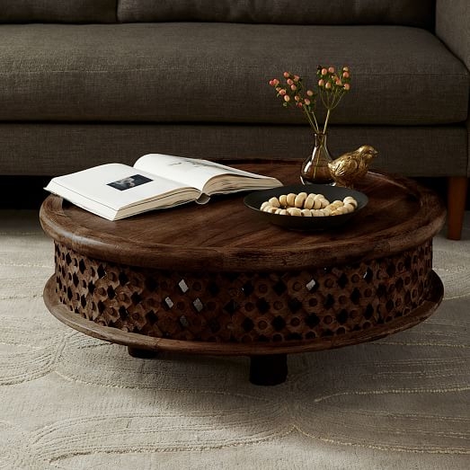 Carved Wood Coffee Table, Cafe - Image 1