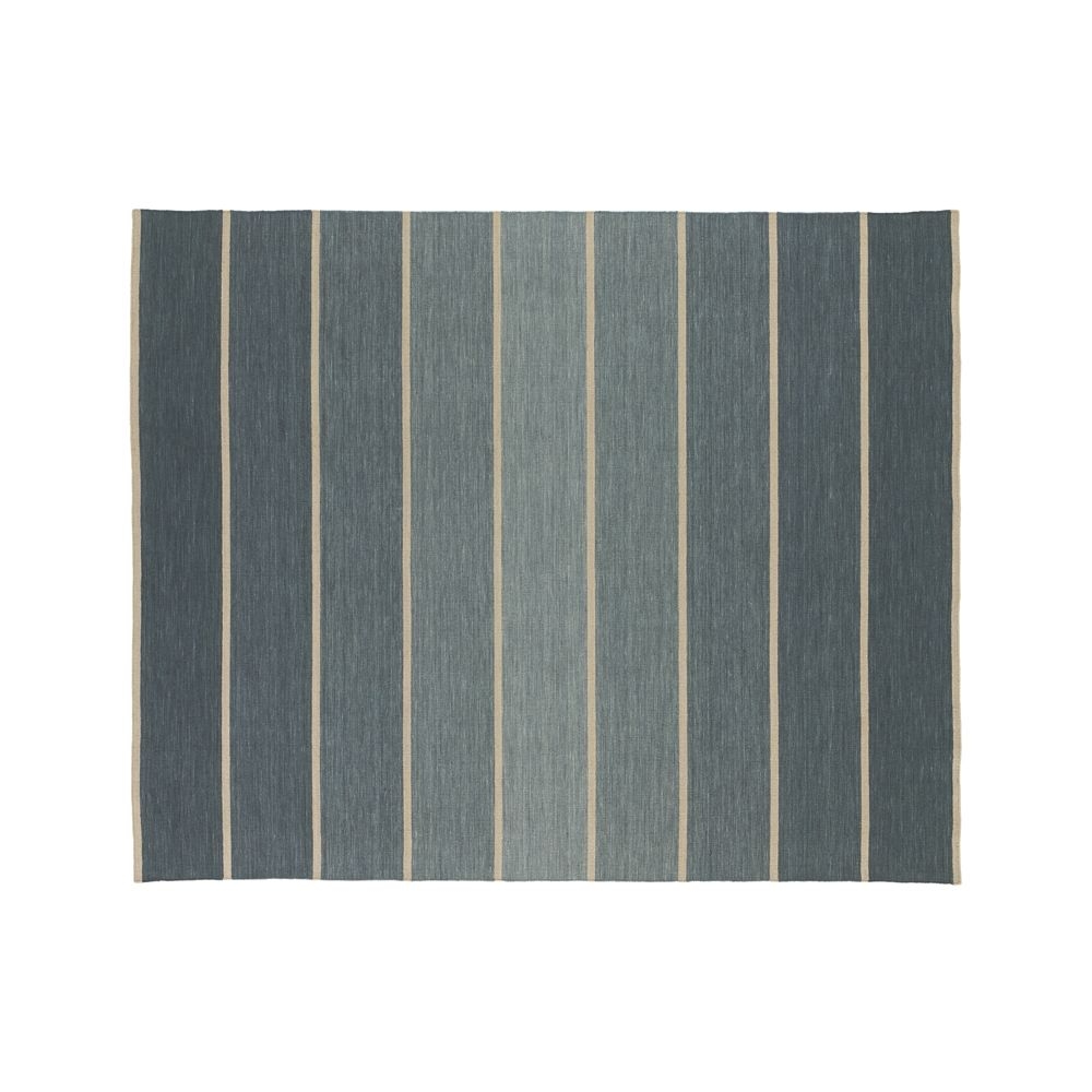 Bold Blue Wool-Blend Striped Dhurrie Rug 8'x10' - Image 0