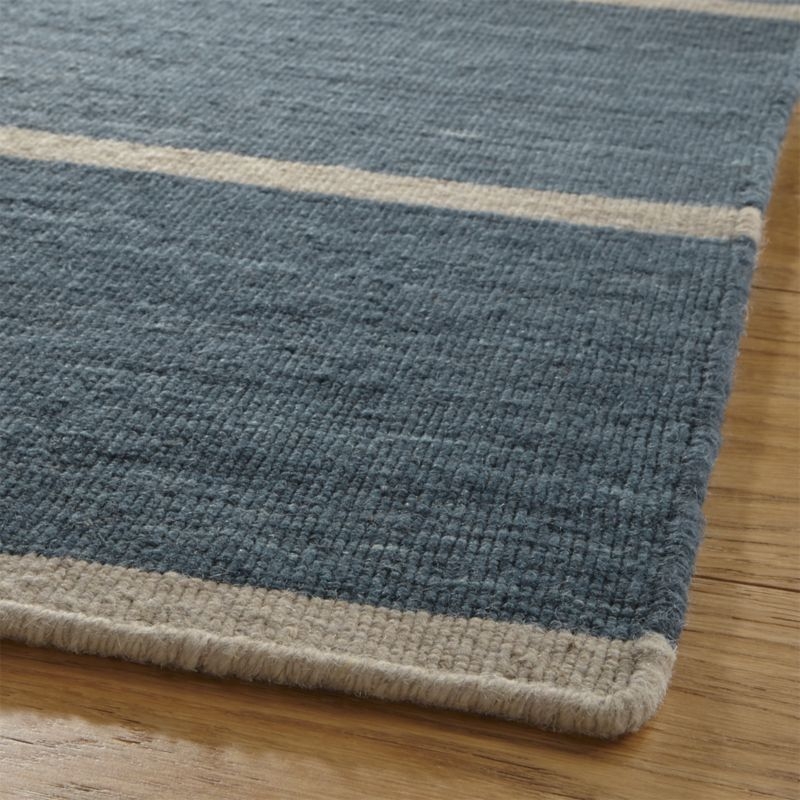 Bold Blue Wool-Blend Striped Dhurrie Rug 8'x10' - Image 3
