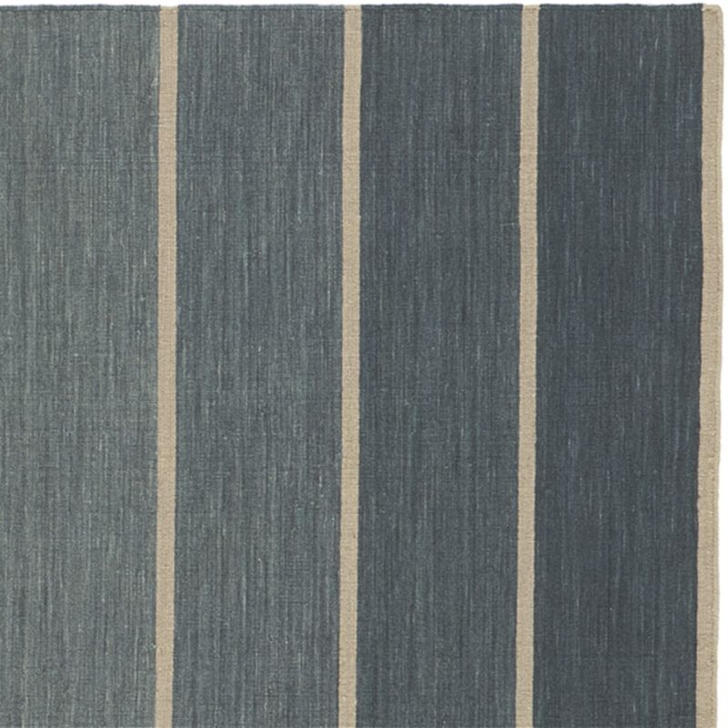 Bold Blue Wool-Blend Striped Dhurrie Rug 8'x10' - Image 10