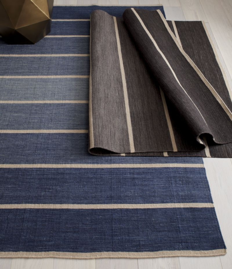 Bold Blue Wool-Blend Striped Dhurrie Rug 8'x10' - Image 11