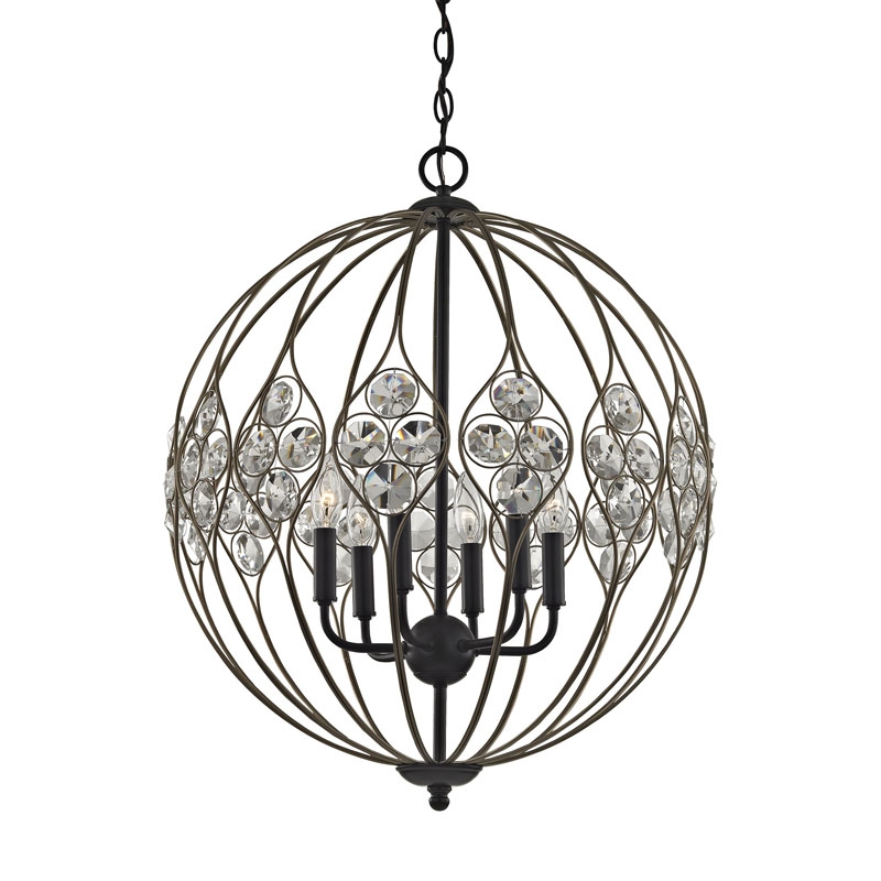 Crystal Web 6 Light Chandelier In Bronze Gold And Matte Black With Clear Crystal - Image 0