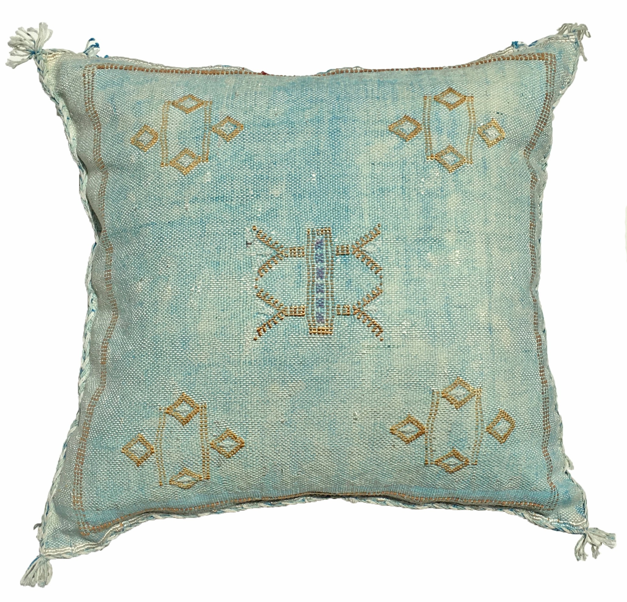 Mai One of a Kind Cactus Silk Pillow, Faded Blue - Image 0