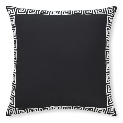 Outdoor Greek Key Embroidered Pillow, 22" X 22", Black - Image 0