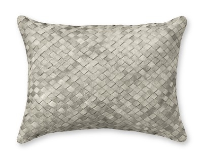 Woven Leather Hide Pillow Cover, 12" X 16", Gray - Image 0
