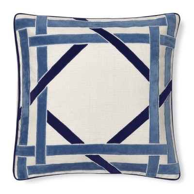Cane Velvet Applique Pillow Cover, 20" X 20", Blue - Image 0