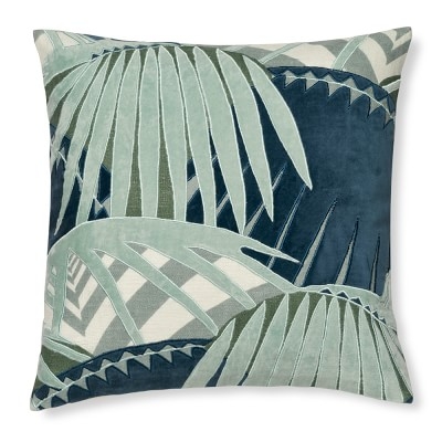 Rousseau Velvet Applique Pillow Cover, 20" X 20", Blue - Image 1