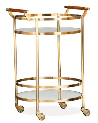 Truman Round Bar Cart, Antique Brass, Saddle Leather - Image 0