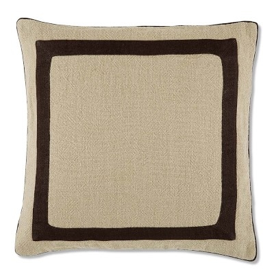 Linen Border Pillow Cover, 22" X 22", Brown - Image 1