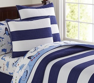 Rugby Stripe Quilt, Full/Queen, Navy/White - Image 0
