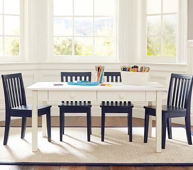 Carolina Craft Table &amp; 4 Chairs Set, Simply White Table, 4 Navy Chairs - Image 0