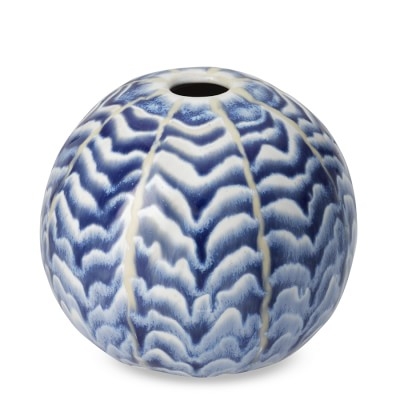 Ceramic Herringbone Vase, Round, Blue - Image 0