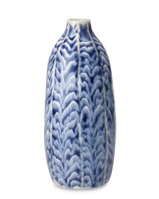 Ceramic Herringbone Vase, Tall, Blue - Image 0