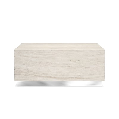 Travertine Coffee Table, 42X42", Sand, Stainless Steel - Image 0