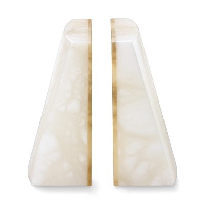 White Alabaster Slanted Bookends, Set of 2 - Image 0