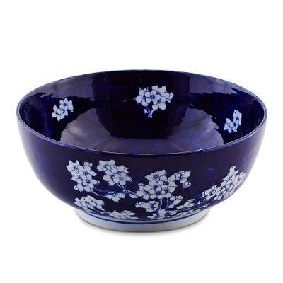 Chinoiserie Ceramic Bowl, Flower Motif, Medium - Image 0