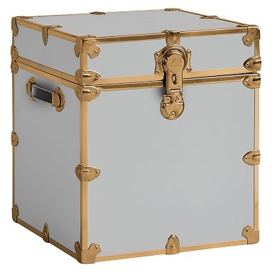Vinyl Dorm Trunk with Rubbed Brass, Cube, Gray - Image 0