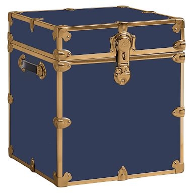 Vinyl Dorm Trunk with Rubbed Brass, Cube, Navy - Image 0