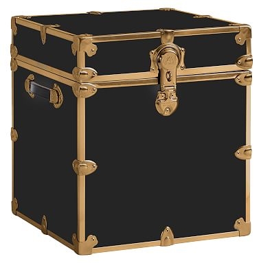 Vinyl Dorm Trunk with Rubbed Brass, Cube, Black - Image 0